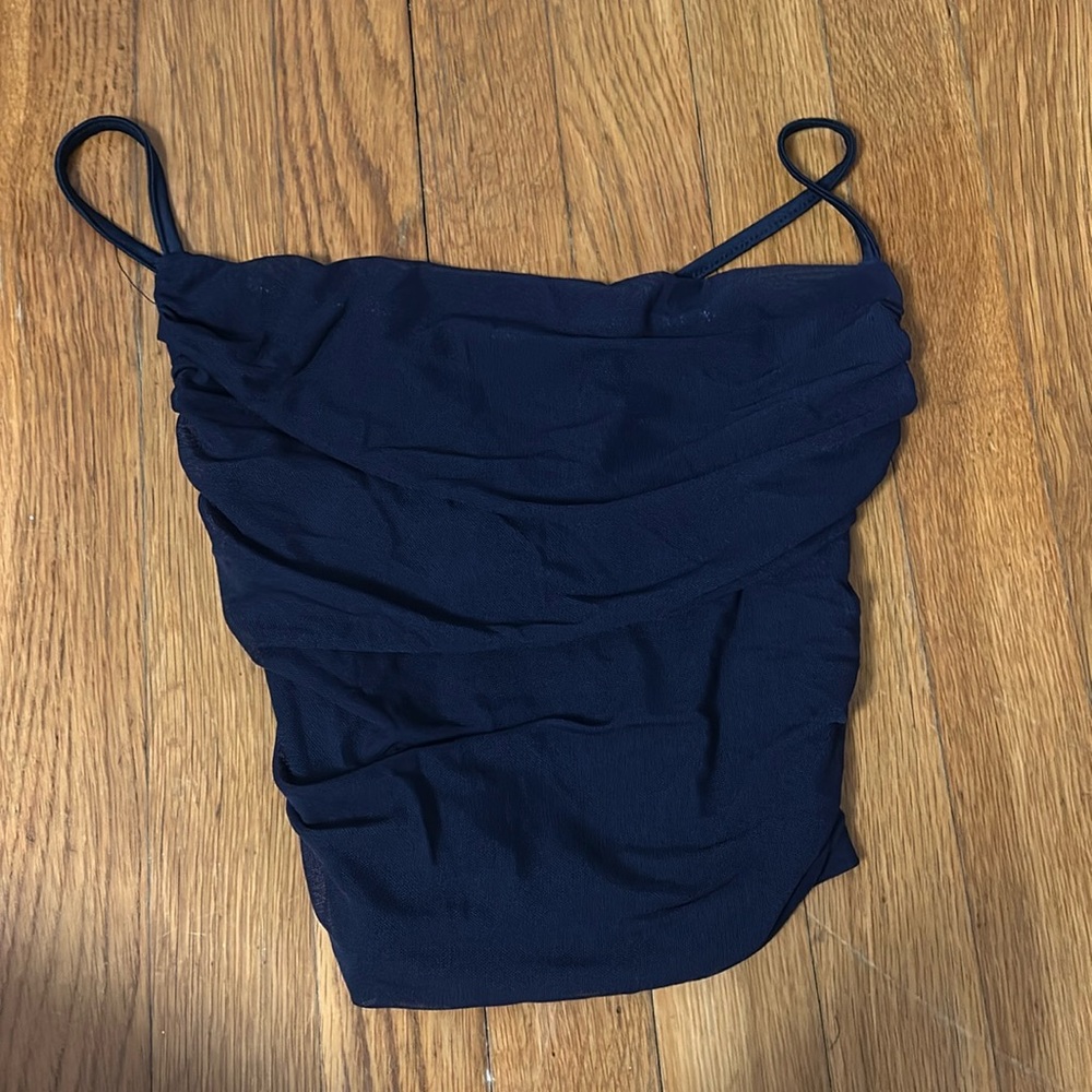 Navy spagetti criss cross tank top